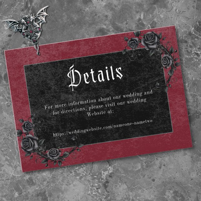 Gothic Black Raven Wine Darkly Ever After Wedding Begleitkarte (Gothic Black Raven Wine Darkly Ever After Wedding Enclosure Card)
