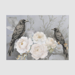Gothic Black Ravens & Weiße Blumen Seidenpapier