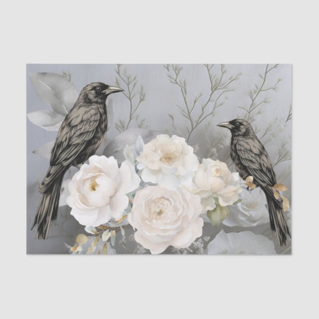 Gothic Black Ravens & White Flowers  Seidenpapier (Vorderseite)