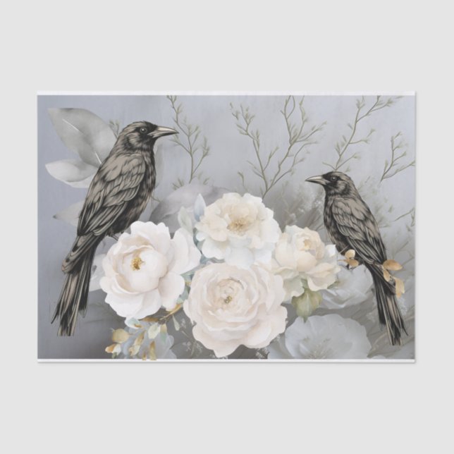 Gothic Black Ravens & White Flowers  Seidenpapier (Vorderseite)