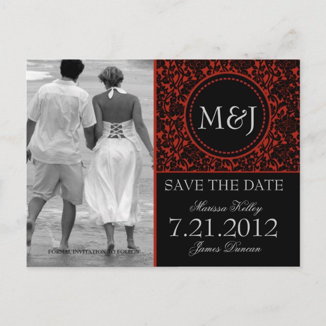 Gothic Black & Red Blühte Save the Date Ankündigungspostkarte (Vorderseite)
