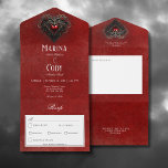 Gothic Black & Red Filigree Heart Red Dinner All In One Einladung<br><div class="desc">MIT ODER OHNE QR CODE IM UAWG BEREICH ODER MIT ODER OHNE ABENDESOPTIONEN. Mit diesem Vintagen inspirierten Design lassen Sie sich von der geheimnisvollen Faszination Ihres besonderen Tages verzaubern. Ein bedrückter blutroter Hintergrund Set die Bühne für eine Feier, die die Zeit überschreitet. Der antike, inspirierte weiße Text verspricht ewige Hingabe,...</div>