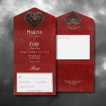 Gothic Black & Red Filigree Herz Rot Kein Abendess All In One Einladung<br><div class="desc">MIT ODER OHNE QR CODE IM UAWG BEREICH ODER MIT ODER OHNE ABENDESOPTIONEN. Mit diesem Vintagen inspirierten Design lassen Sie sich von der geheimnisvollen Faszination Ihres besonderen Tages verzaubern. Ein bedrückter blutroter Hintergrund Set die Bühne für eine Feier, die die Zeit überschreitet. Der antike, inspirierte weiße Text verspricht ewige Hingabe,...</div>