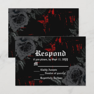 Gothic Black Red Grunge Textured   Schwarze Rose RSVP Karte