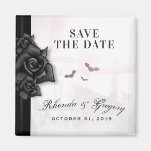 Gothic Black Rose & Bats Halloween Hochzeit Magnet