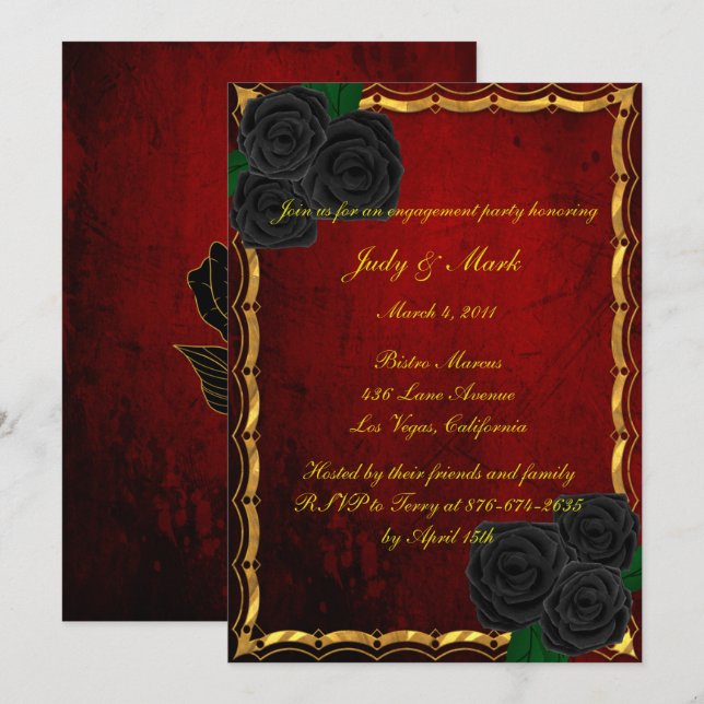 Gothic Black Rose Blood Red Engagement Party Einladung (Vorne/Hinten)