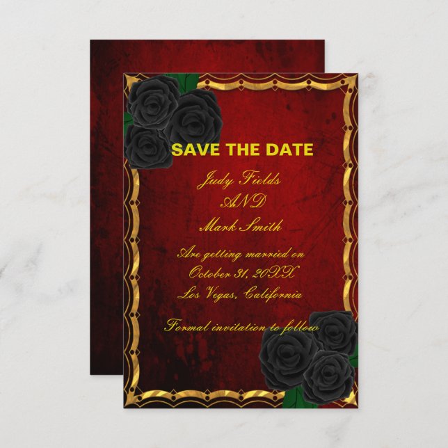 Gothic Black Rose Blood Red Save the Date Card (Vorne/Hinten)