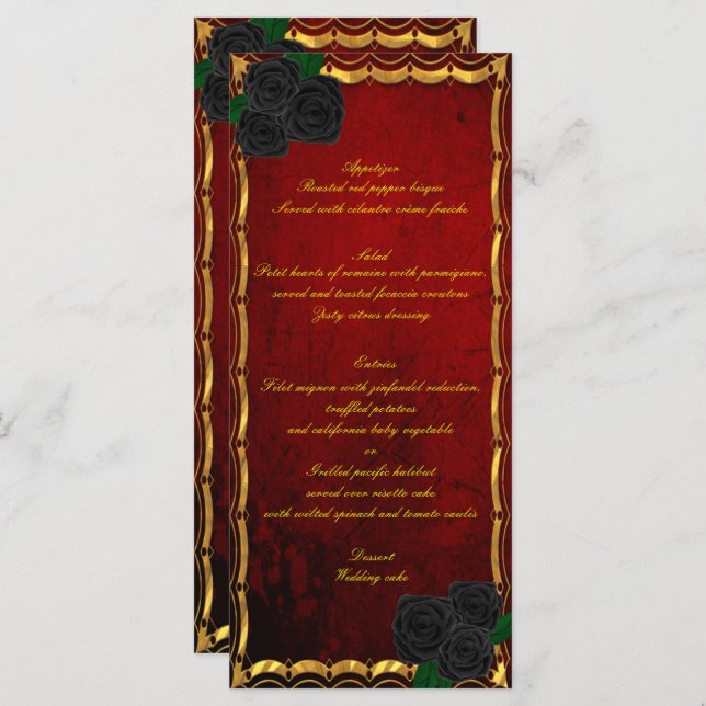 Gothic Black Rose Blood Red Wedding Menu Menükarte (Vorne/Hinten)