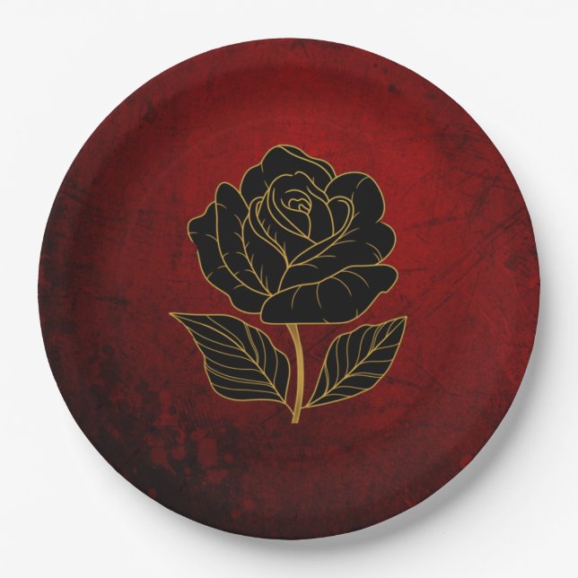 Gothic Black Rose Blood Red Wedding Pappteller (Vorderseite)