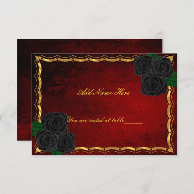 Gothic Black Rose Blood Red Wedding Platzkarte (Vorne/Hinten)