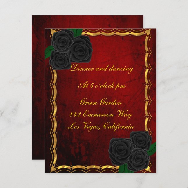 Gothic Black Rose Blood Red Wedding Reception Einladung (Vorne/Hinten)