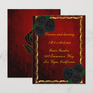 Gothic Black Rose Blood Red Wedding Reception Einladung