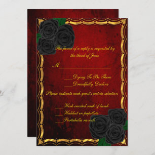 Gothic Black Rose Blood Red Wedding Response Einladung