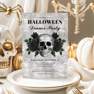 Gothic Black Rose & Skull Halloween Party Einladung