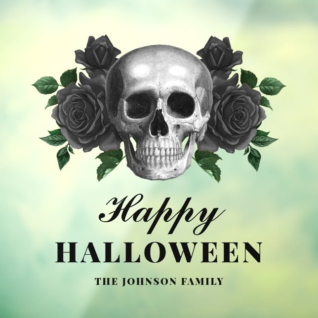 Gothic Black Rose & Skull Happy Halloween Fensteraufkleber (Blatt 3)