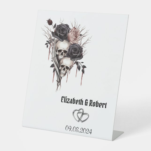 Gothic Black Rose Skulls Wedding Sockelschild (Vorderseite)