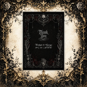 Gothic Black Rose Totenkopf Herz Hochzeit Dankeskarte