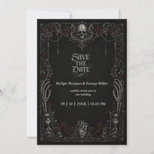 Gothic Black Rose Totenkopf Herz Hochzeit Einladung