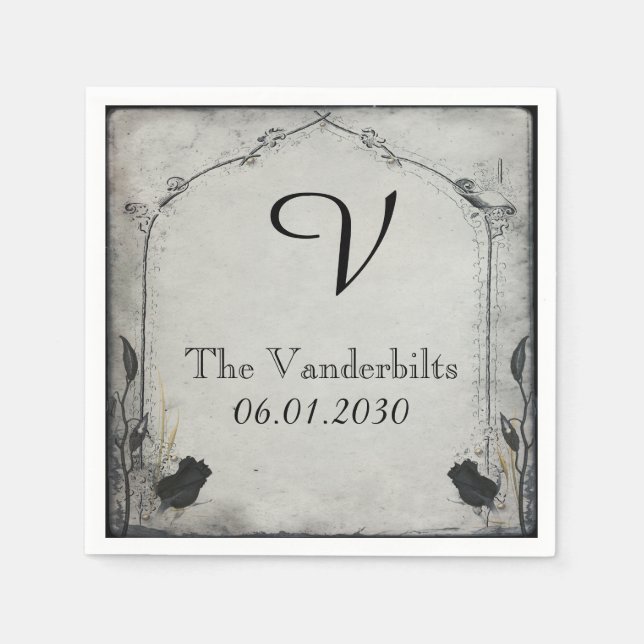 Gothic Black Rose Trellis Monogram Wedding Serviette (Vorderseite)