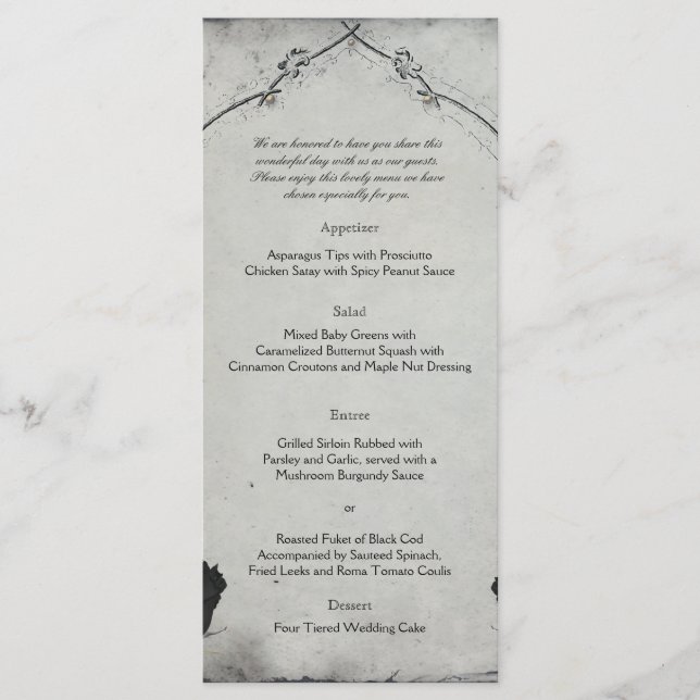 Gothic Black Rose Trellis Wedding Menu Menükarte (Vorderseite)
