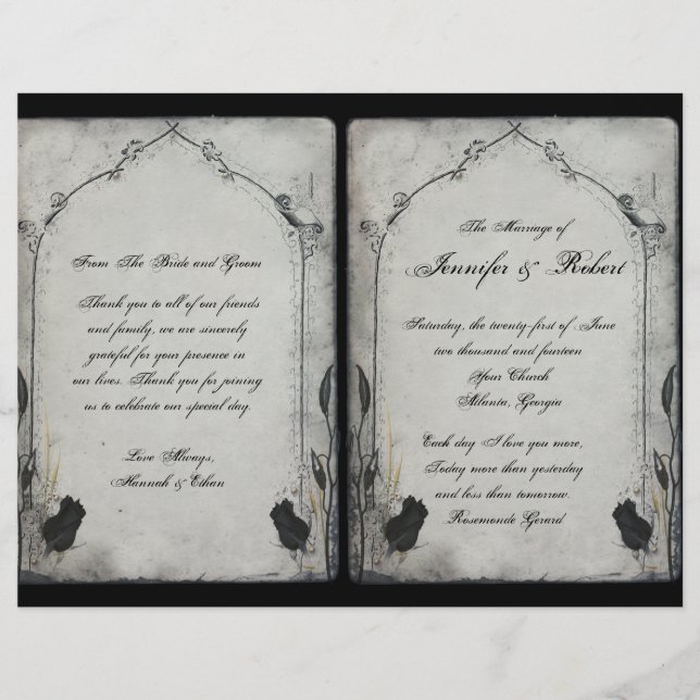 Gothic Black Rose Trellis Wedding Program (Vorderseite)