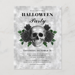 Gothic Black Rose und Skull Halloween-Party Postkarte