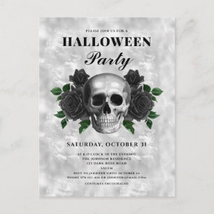 Gothic Black Rose und Skull Halloween-Party Postkarte