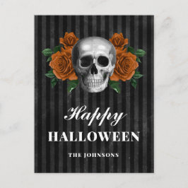 Gothic Black Rose und Skull Happy Halloween Postkarte