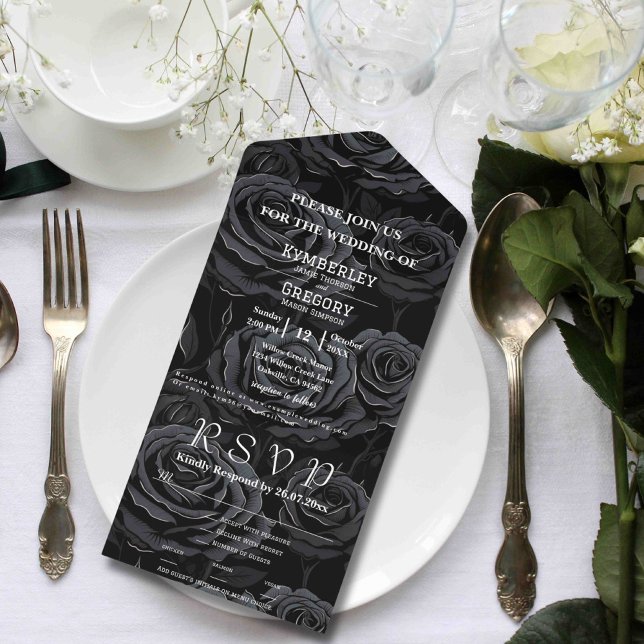 Gothic Black Rose White Text Floral Hintergrund All In One Einladung (Von Creator hochgeladen)