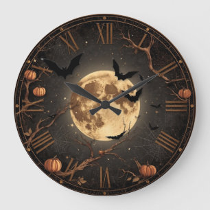 Gothic Black Roses & Moon Phasen Halloween-Uhr Große Wanduhr