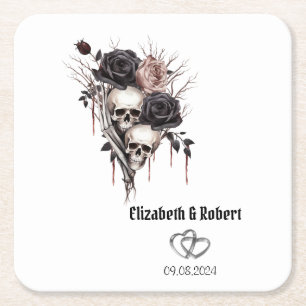 Gothic Black Roses Totenköpfe Hochzeit  Rechteckiger Pappuntersetzer