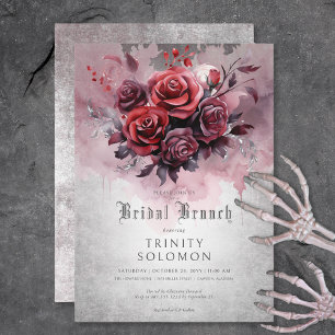 Gothic Black & Rote Rose Floral Bridal Brunch Einladung