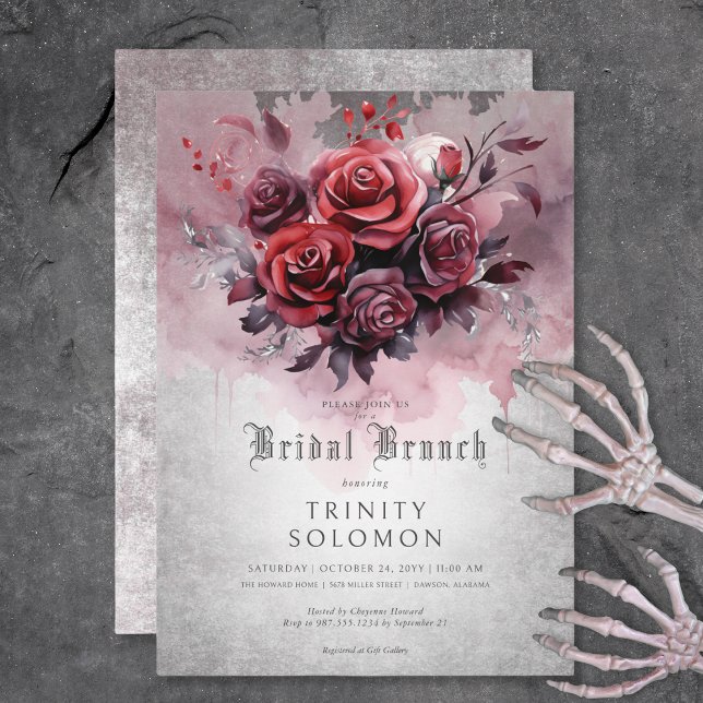 Gothic Black & Rote Rose Floral Bridal Brunch Einladung (Gothic Black & Red Rose Floral Bridal Brunch Invitation)