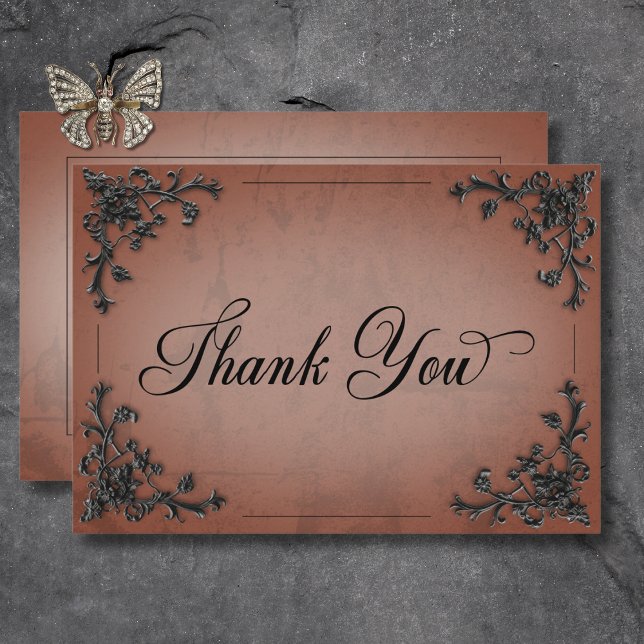 Gothic Black & Rust Filigree Heart Wedding Dankeskarte (Gothic Black & Rust Filigree Heart Wedding Thank You Card)