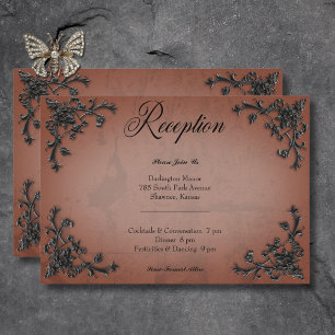 Gothic Black & Rust Filigree Herz Empfang Begleitkarte