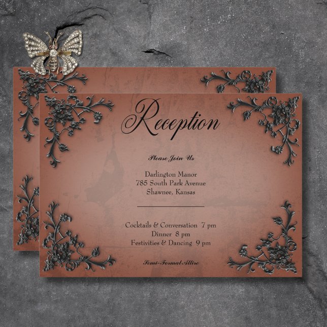Gothic Black & Rust Filigree Herz Empfang Begleitkarte (Gothic Black & Rust Filigree Heart Reception Enclosure Card)