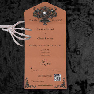 Gothic Black & Rust Halloween Filigree QR Code All In One Einladung