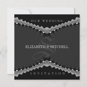 Gothic Black Satin Lace Hochzeitseinladungen Einladung