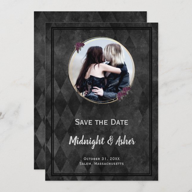Gothic Black Save the Date Rose Gold Circle (Vorne/Hinten)