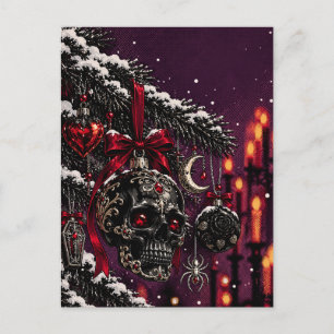 Gothic Black-Schädel-Ornament auf schneebedecktem Postkarte