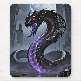 Gothic Black Serpent Glowing Purple Neon Fantasy  Mousepad