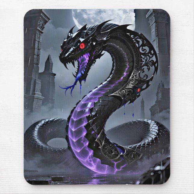 Gothic Black Serpent Glowing Purple Neon Fantasy  Mousepad (Vorne)