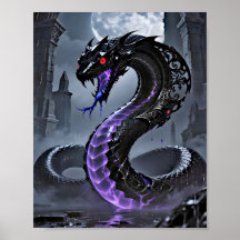 Gothic Black Serpent Glowing Purple Neon Fantasy