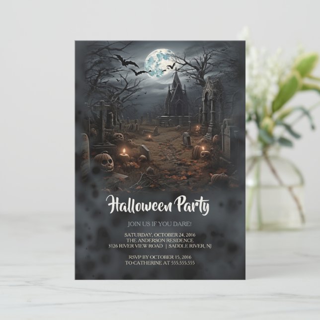 Gothic Black Smoke Friedhof Party Einladung (Stehend Vorderseite)