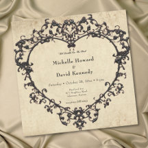 Gothic Black Tan Filigree Herz Hochzeit