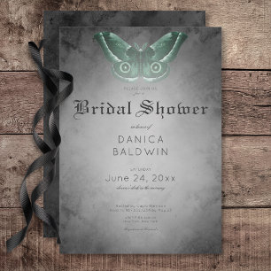 Gothic Black Watercolor Green Moth Brautparty Einladung