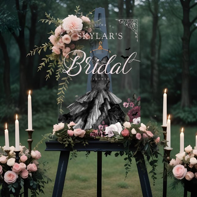 Gothic Black Wedding Dress Brautparty Willkommen Acrylschild (Gothic Black Wedding Dress Bridal Shower Welcome F Acrylic Sign)