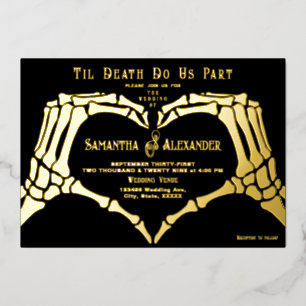 Gothic Black Wedding Skeleton Hände bis zum Tod Folieneinladung