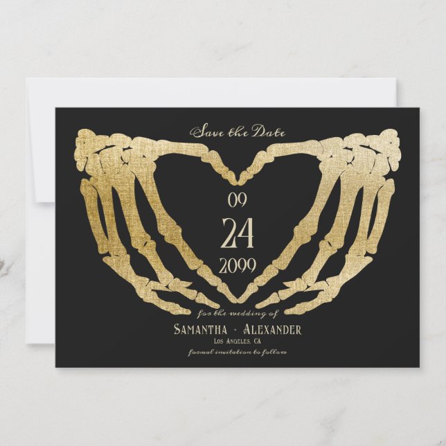 Gothic Black Wedding Skeleton Hände bis zum Tod Save The Date (Vorderseite)