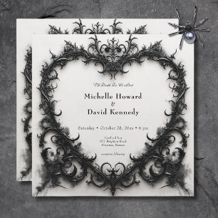 Gothic Black & White Filigree Heart Wedding Einladung